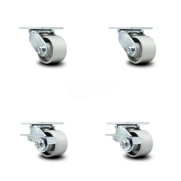 3.25 Inch Semi Steel Caster Set with Roller Bearings 2 Swivel Lock 2 Brake SCC
